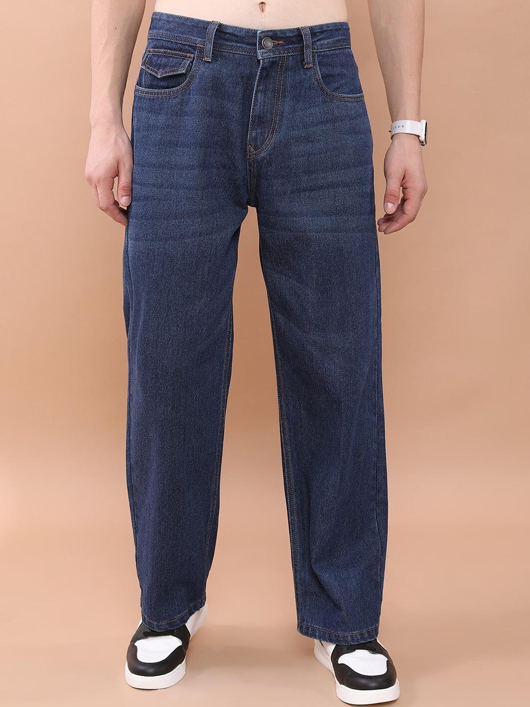 HIGHLANDER Men Blue Wide Leg Clean Look Whiskers and Chevrons Cotton Jeans