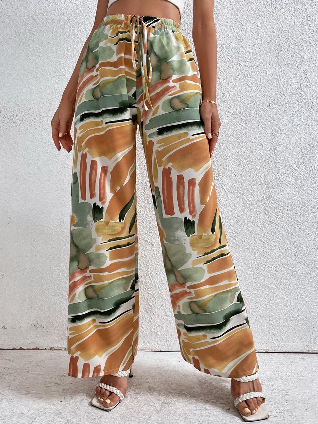 Fashion Booms Women Abstract Printed High-Rise Parallel Trousers