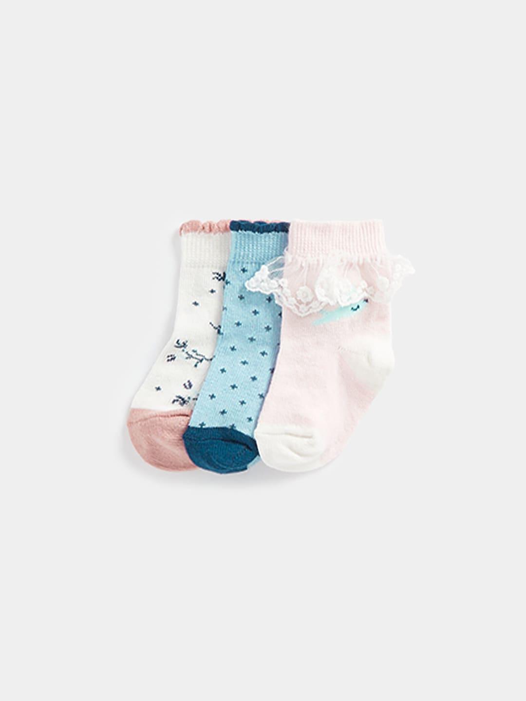 mothercare Girls Pack Of 3 Patterned Cotton Ankle-Length Socks