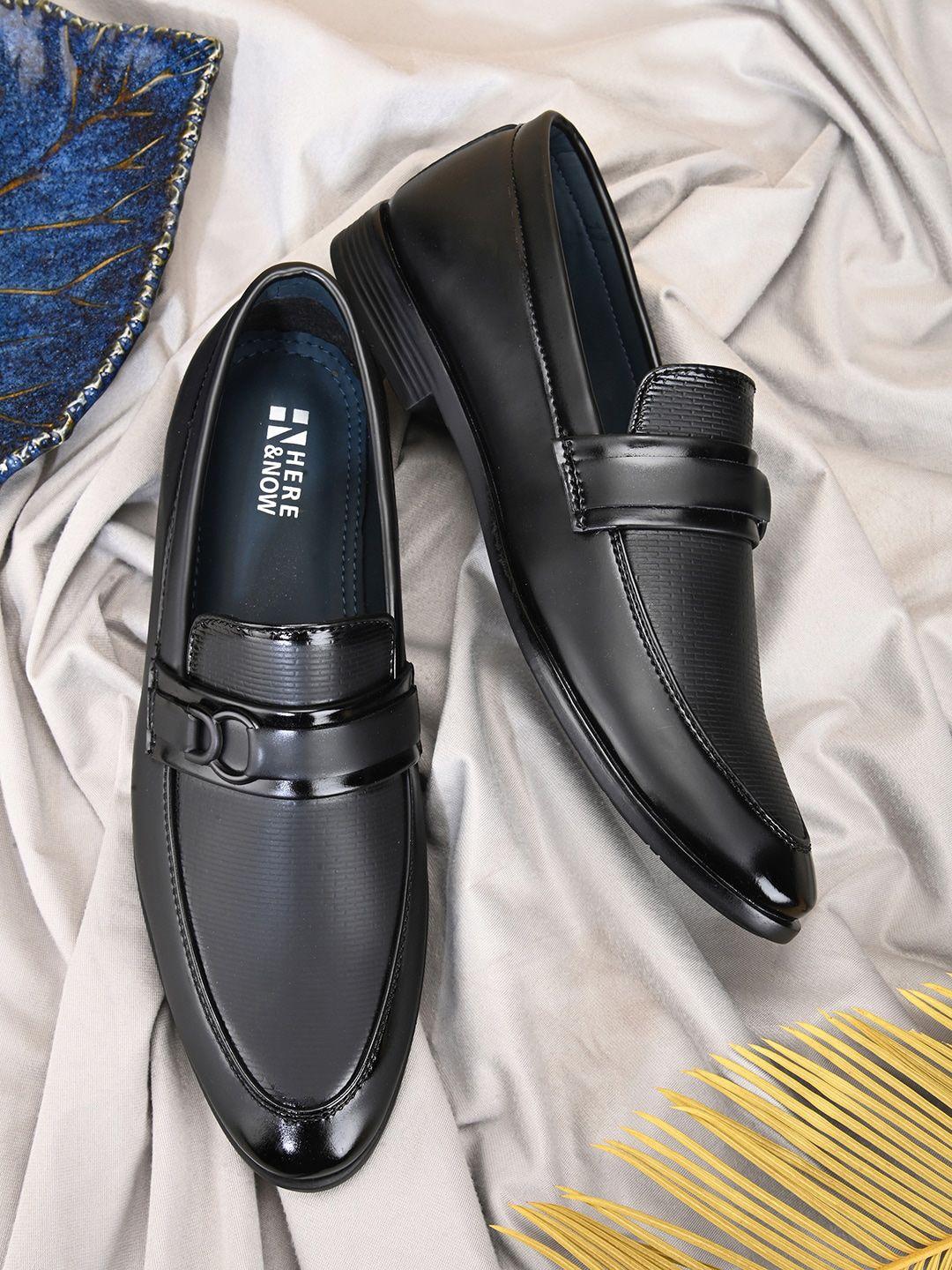 here&now-men-black-textured-formal-horsebit-loafers