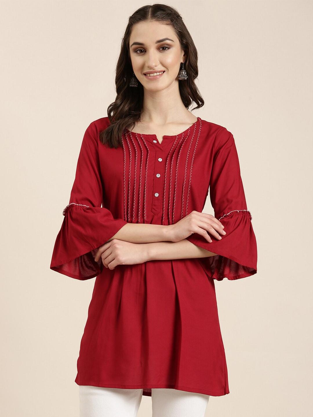 SHOWOFF Bell Sleeves Pleated A-Line Kurti
