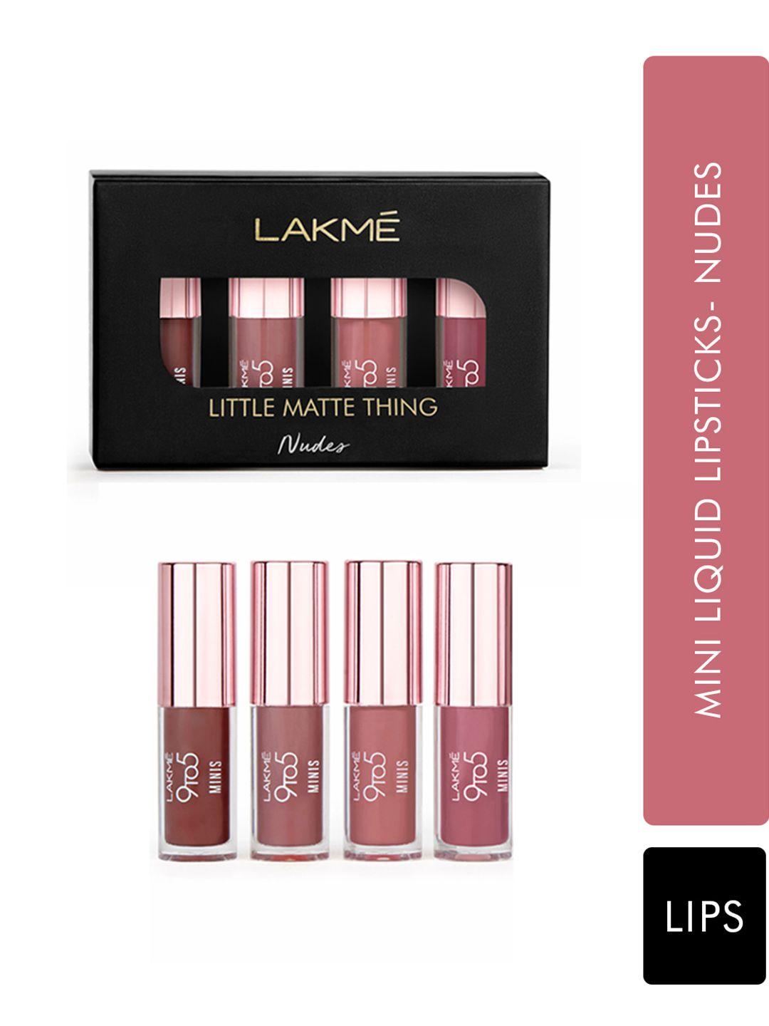 Lakme 4 Pcs Little Matte Thing 9To5 Primer + Matte Mini Liquid Lipsticks 2ml Each - Nudes