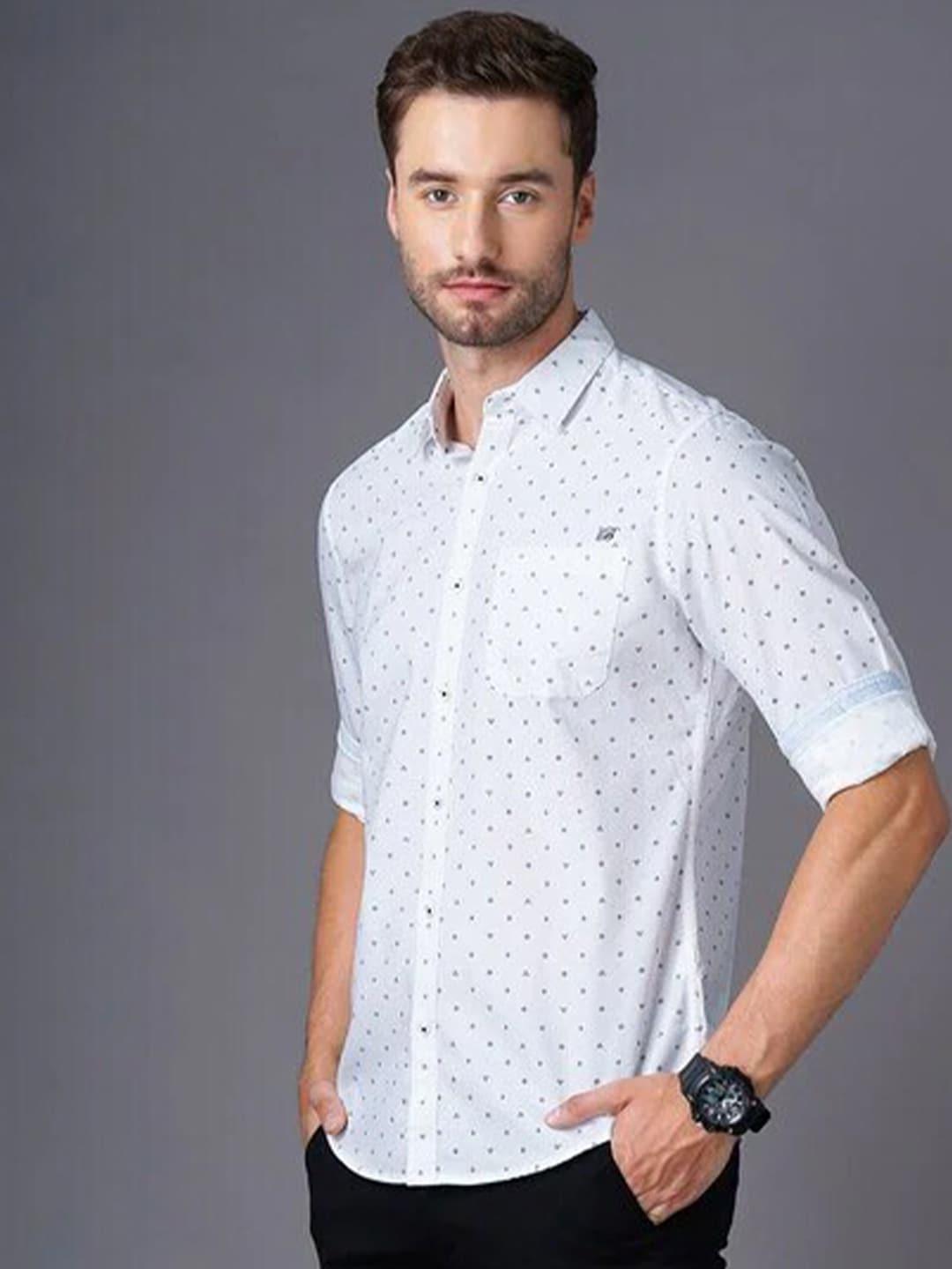 British Club Smart Slim Fit Geometric Printed Pure Cotton Casual Shirt