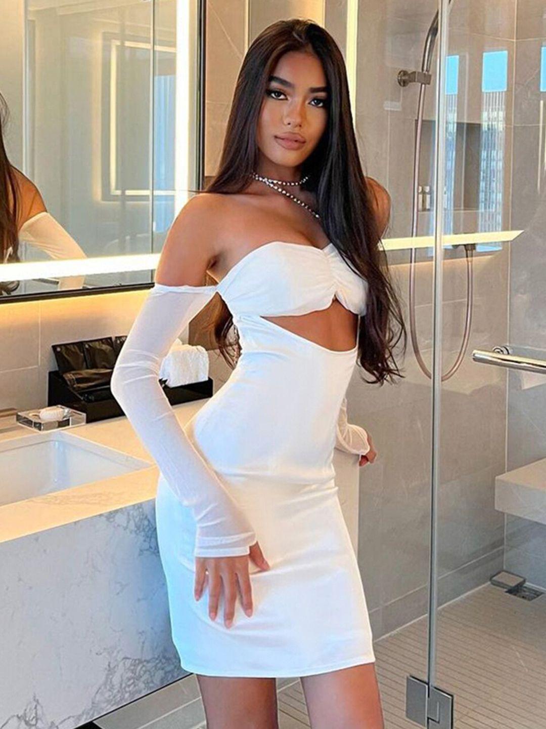 stylecast-white-strapless-cut-out-detailed-sheath-mini-dress