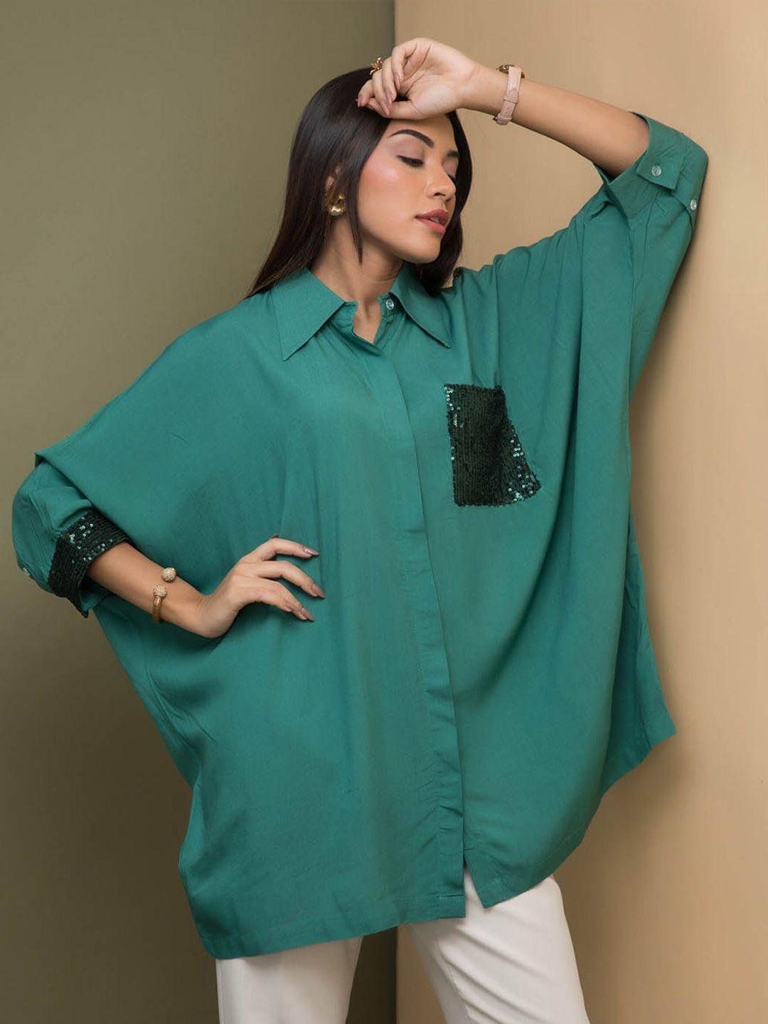 Rhe-Ana Spread Collar Extended Sleeves Oversized Longline Casual Shirt
