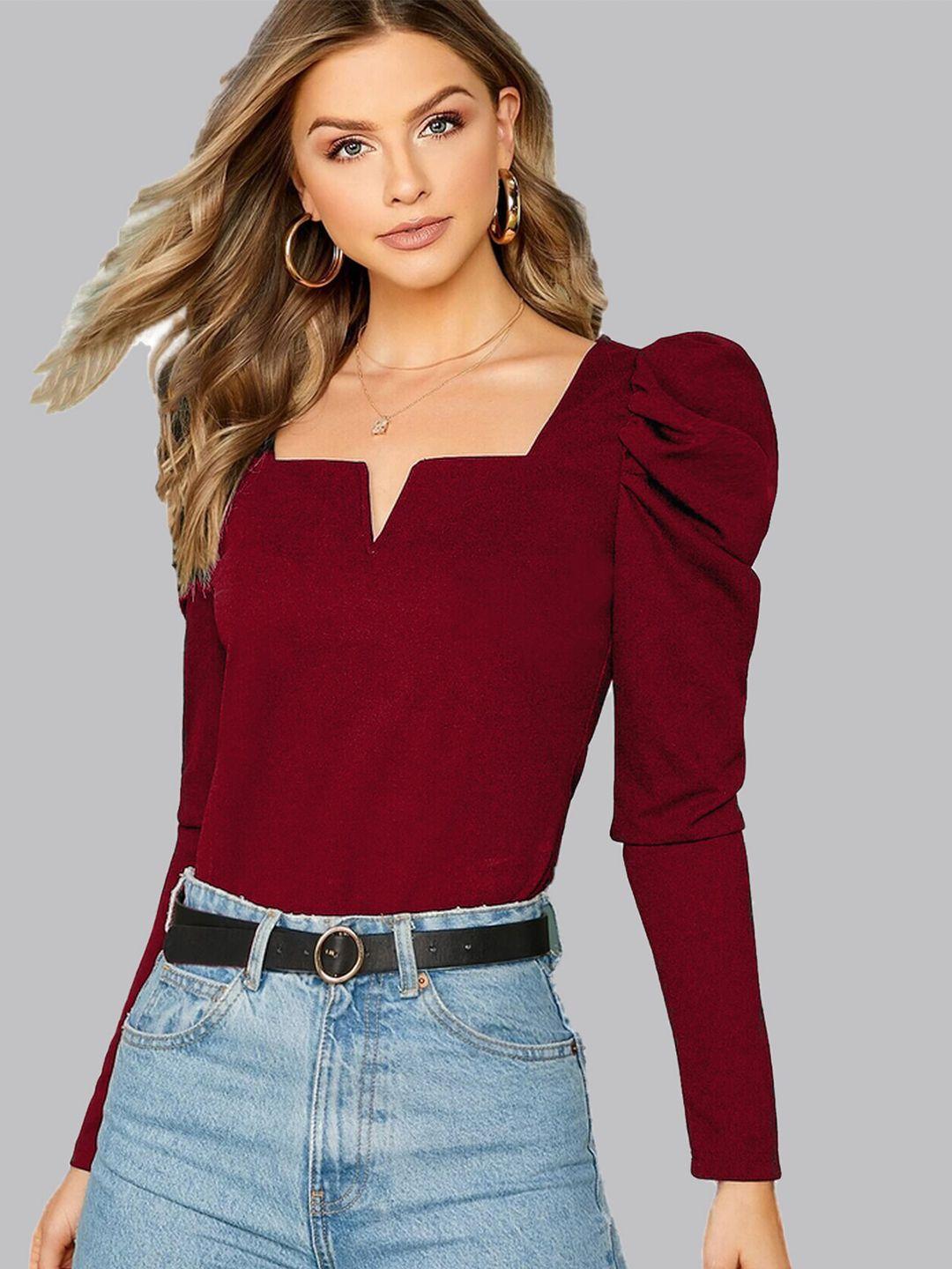 elyraa-notched-square-neck-puff-sleeve-crepe-top