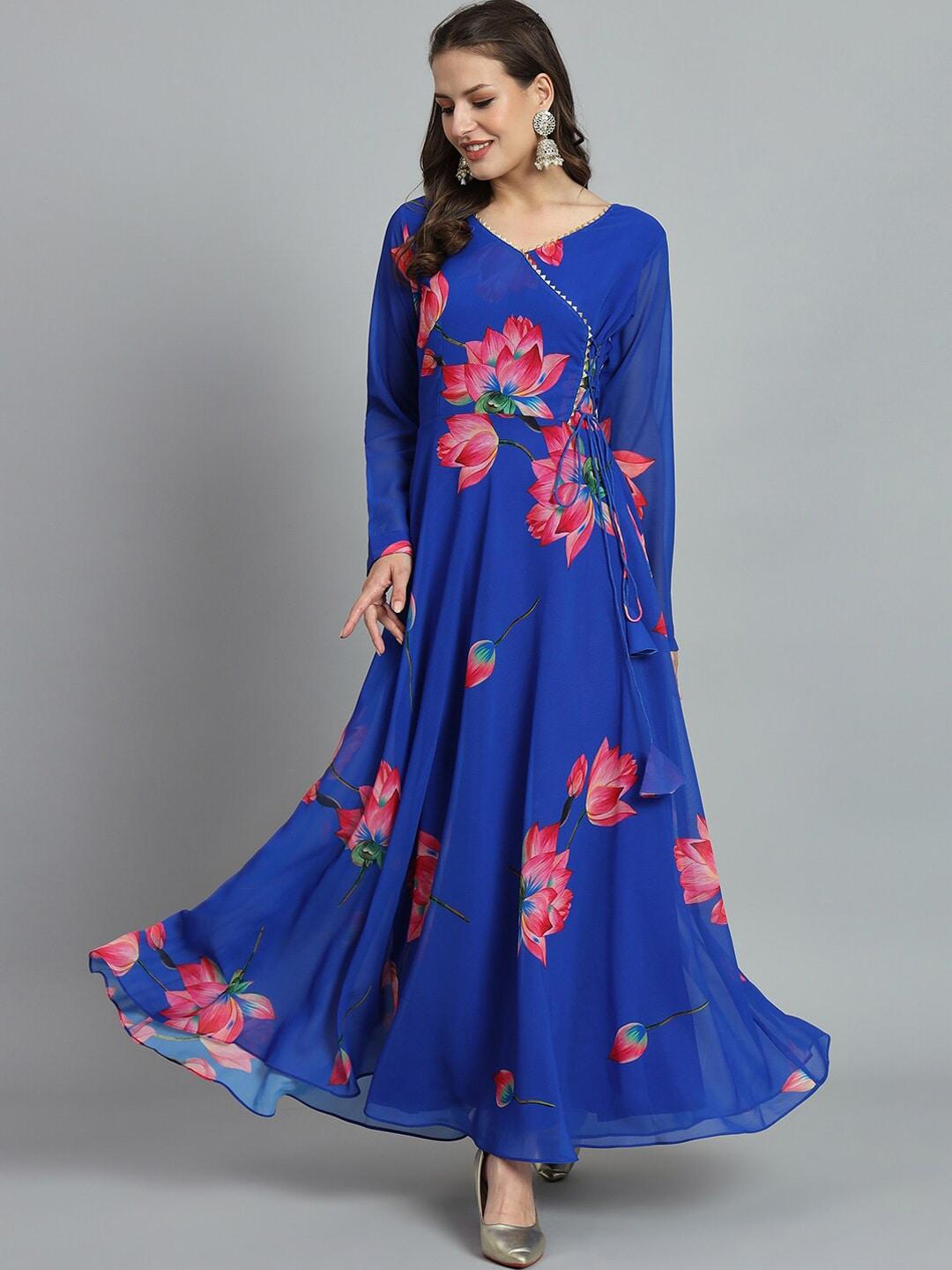 BLACK SCISSOR Floral Printed Gotta Patti Georgette Maxi Ethnic Gown Dress