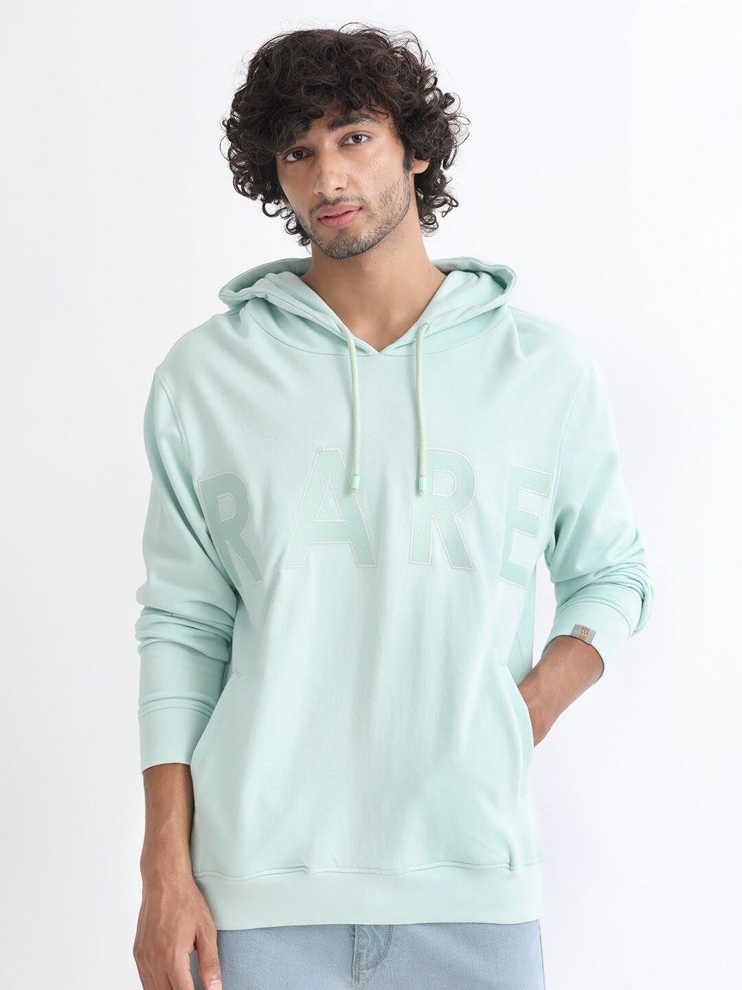 RARE RABBIT Men Typography Cotton Hooded Pullover Sweatshirt