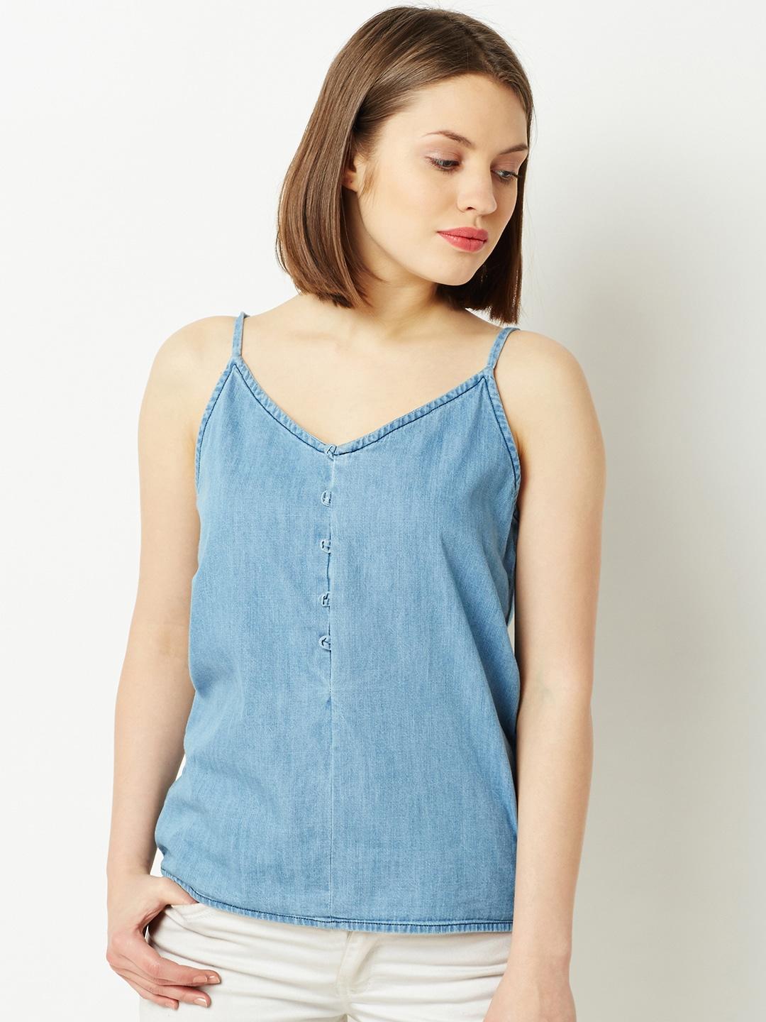 miss-chase-women-blue-solid-a-line-denim-pure-cotton-top