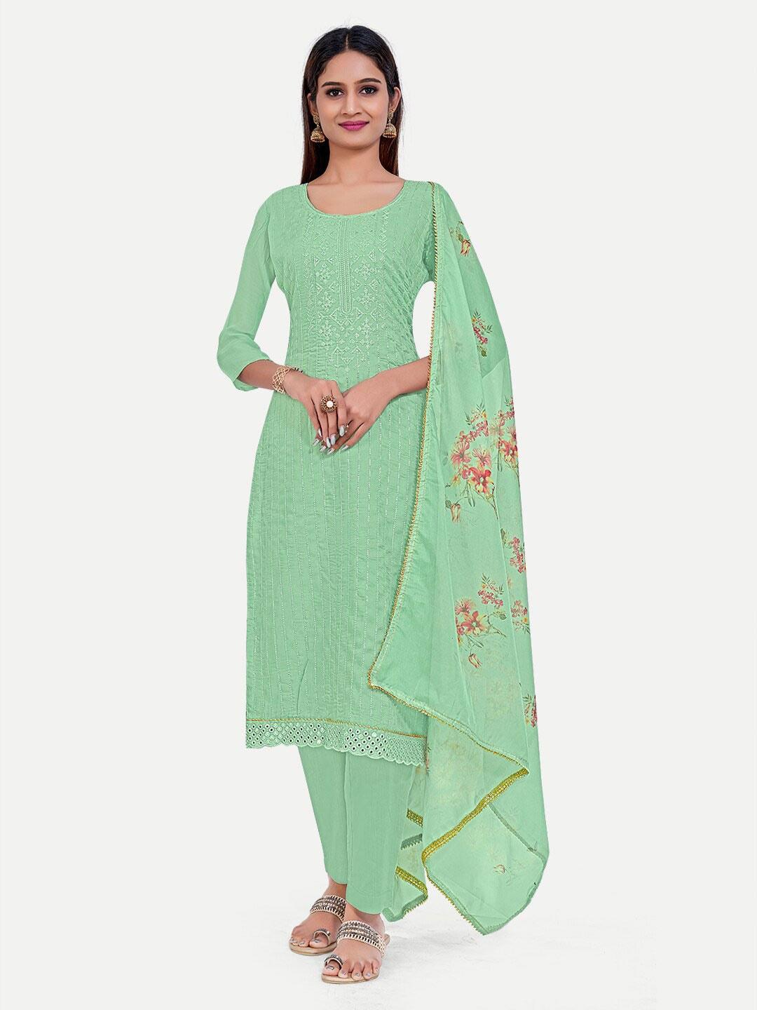 TAVAS Green Embroidered Unstitched Dress Material