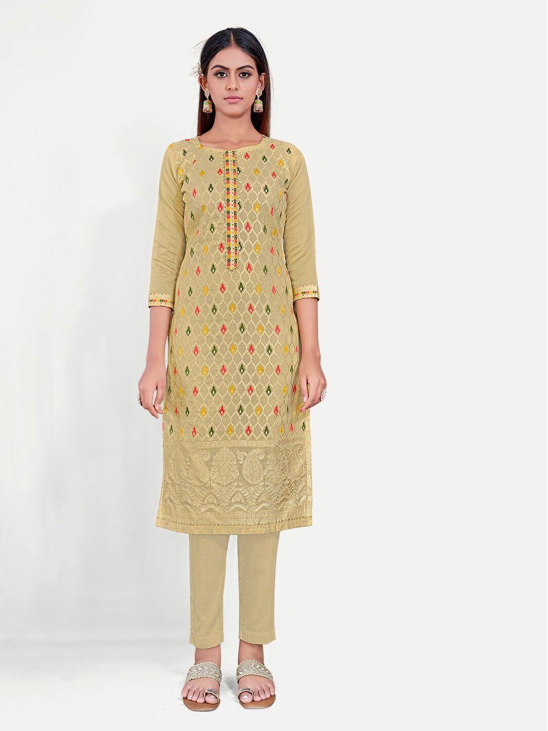 TAVAS Brown & Red Embroidered Unstitched Dress Material