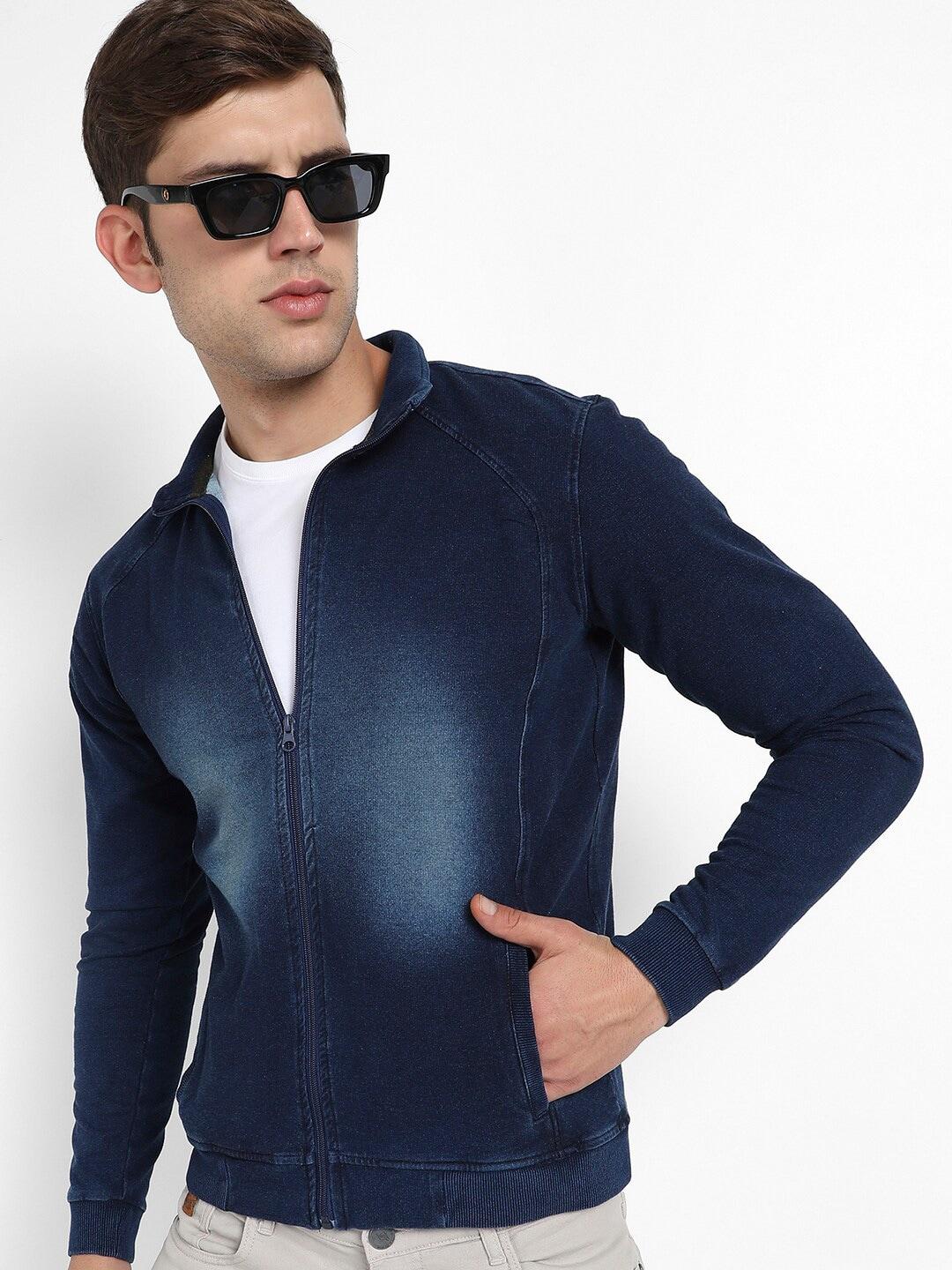 campus-sutra-navy-blue-windcheater-washed-mock-collar-cotton-bomber-jacket