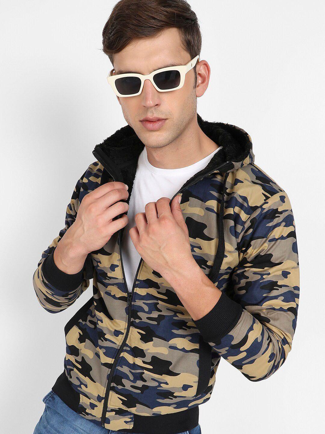 campus-sutra-navy-blue-&-beige-camouflage-windcheater-hooded-cotton-bomber-jacket