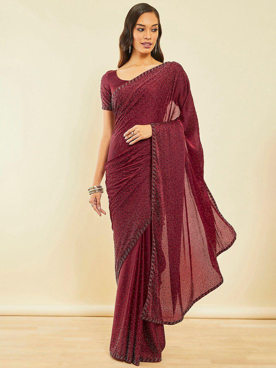 soch-maroon-&-black-embellished-beads-and-stones-saree
