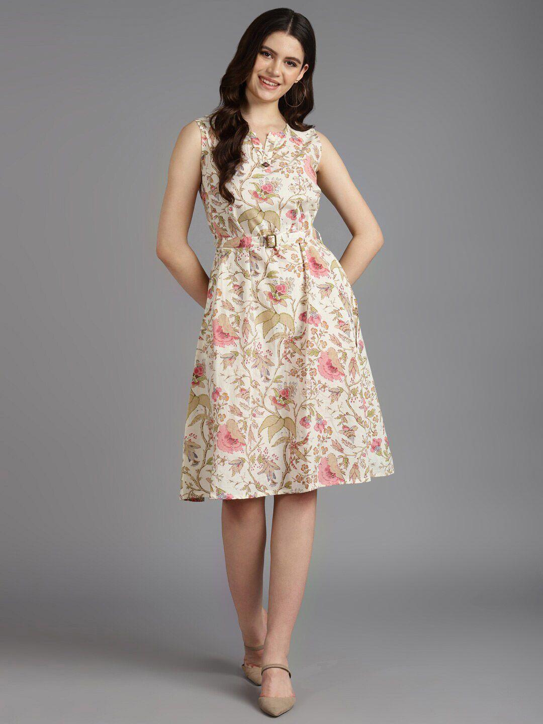 ZARI Floral Printed Round Neck Sleeveless Cotton Casual A-Line Dress