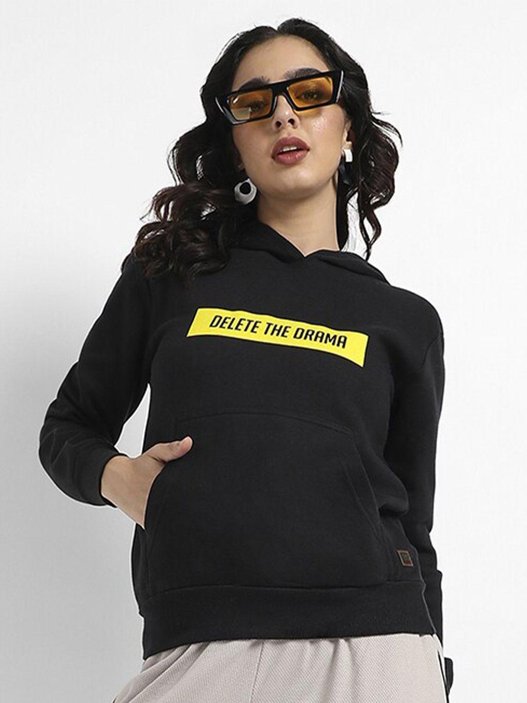 Campus Sutra Typography Printed Hooded Cotton Sweatshirt