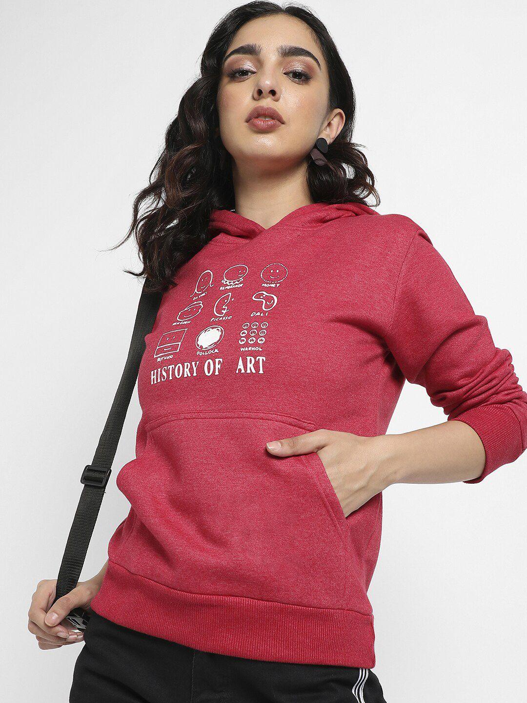 Campus Sutra Graphic Printed Hooded Cotton Pullover Sweatshirt