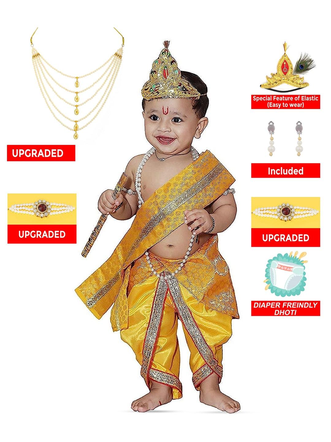 RAJ FANCY DRESSES Unisex Kids Krishna Costume Ethnic Clothing Set