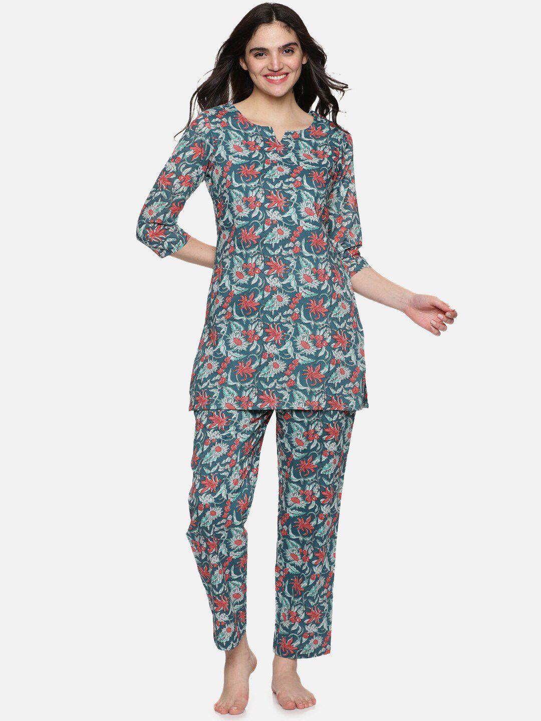 Palakh Floral Printed Pure Cotton Night suit