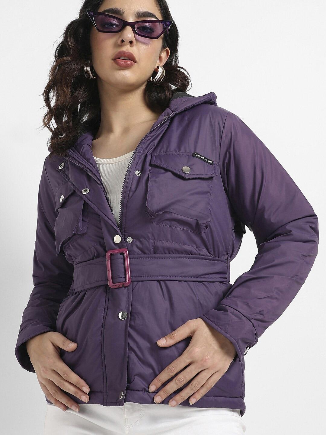 Campus Sutra Women Purple Windcheater Crop Outdoor Sporty Jacket