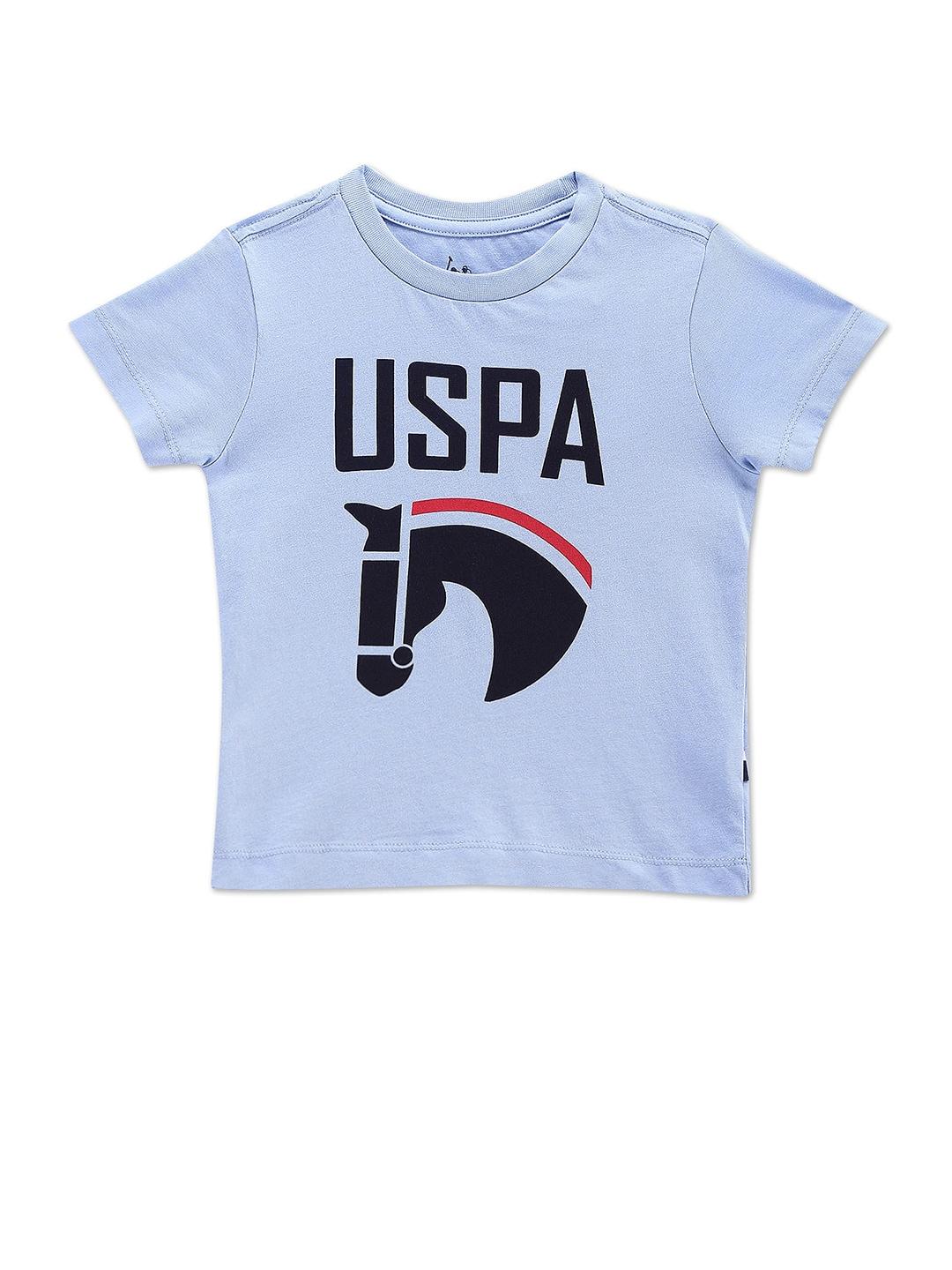 U.S. Polo Assn. Kids Boys Blue Typography Printed T-shirt