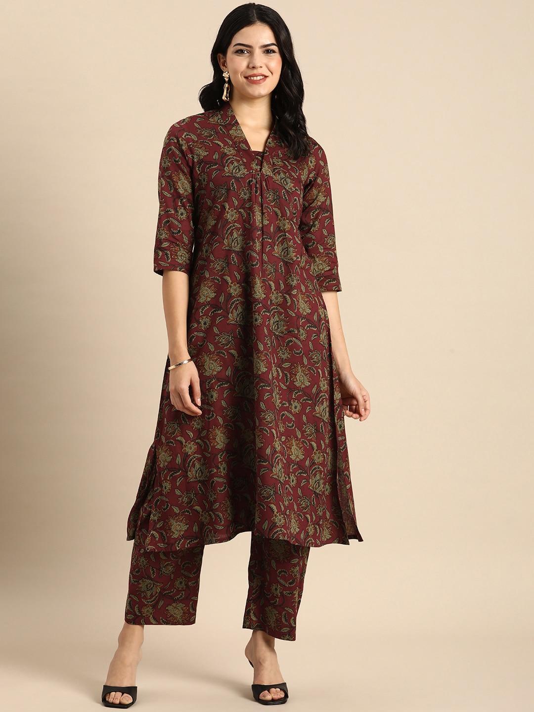 anouk-floral-printed-pleated-pure-cotton-kurta-with-trousers
