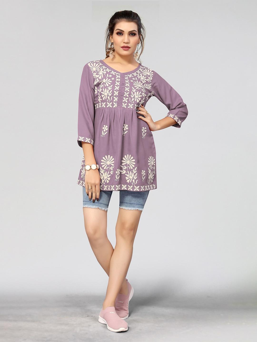 Winza Designer Floral Embroidered A Line Top