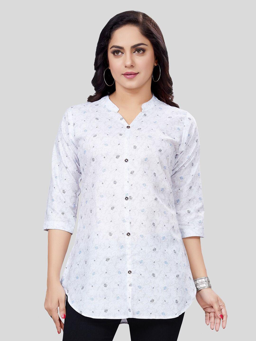 Saree Swarg Abstract Printed Mandarin Collar Shirt Style Top