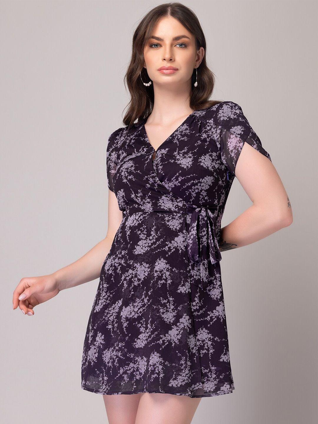 FabAlley Floral Printed Wrap Mini Dress