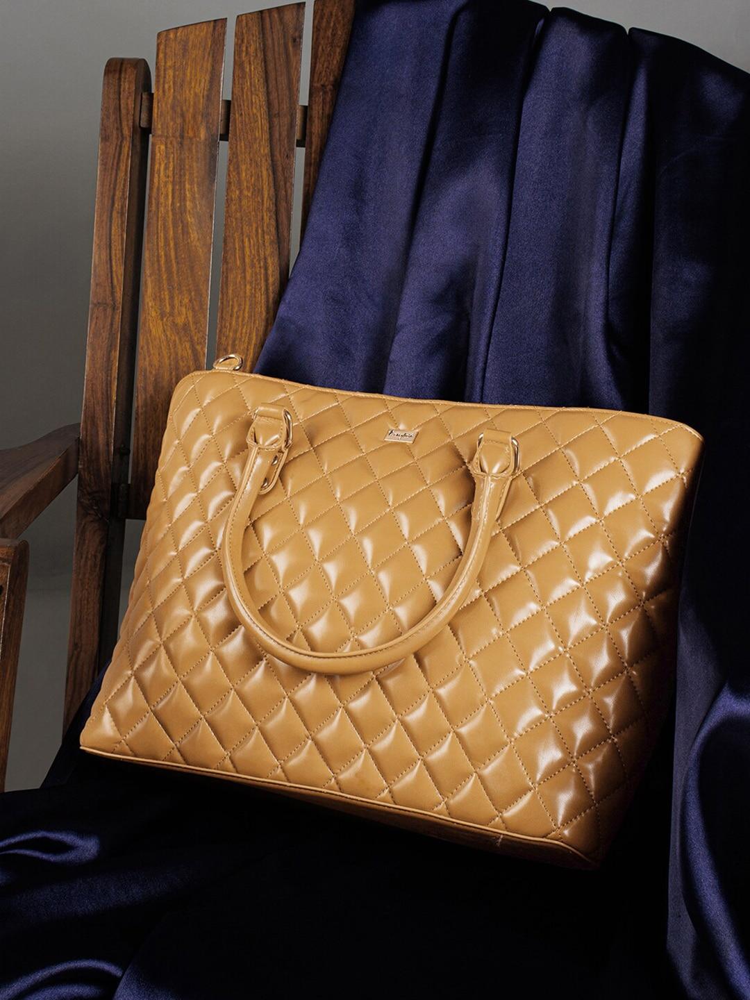 berrylush-women-beige-textured-laptop-bag-with-quilted