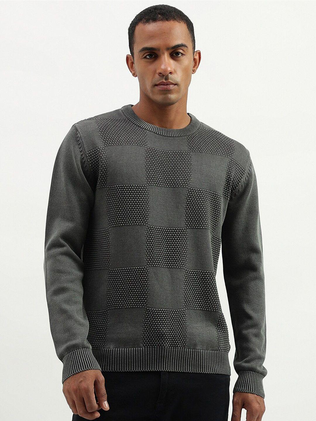 United Colors of Benetton Geometric Self Design Cotton Pullover