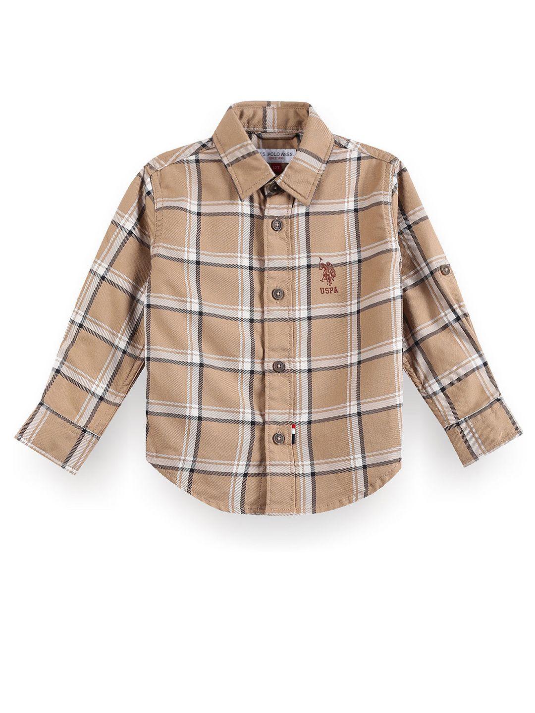 U.S. Polo Assn. Kids Boys Classic Tartan Checks Spread Collar Cotton Casual Shirt