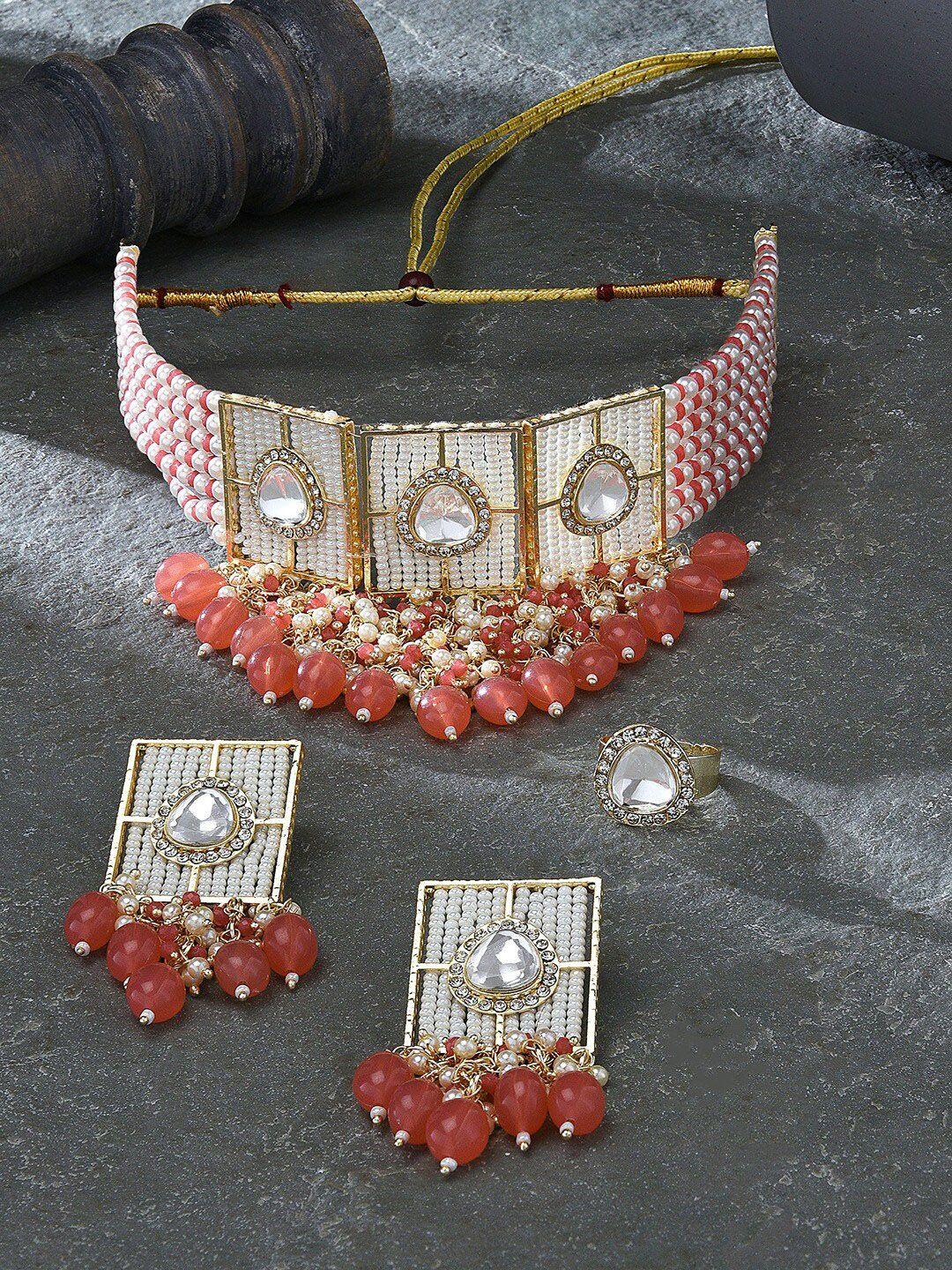 Zaveri Pearls Gold-Plated Stone-Studded & Multistrand Beaded Jewellery Set