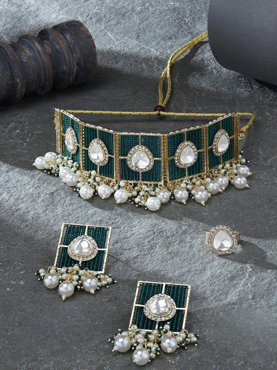 Zaveri Pearls Gold-Plated Beaded & Artificial Stone-Studded Jewellery Set