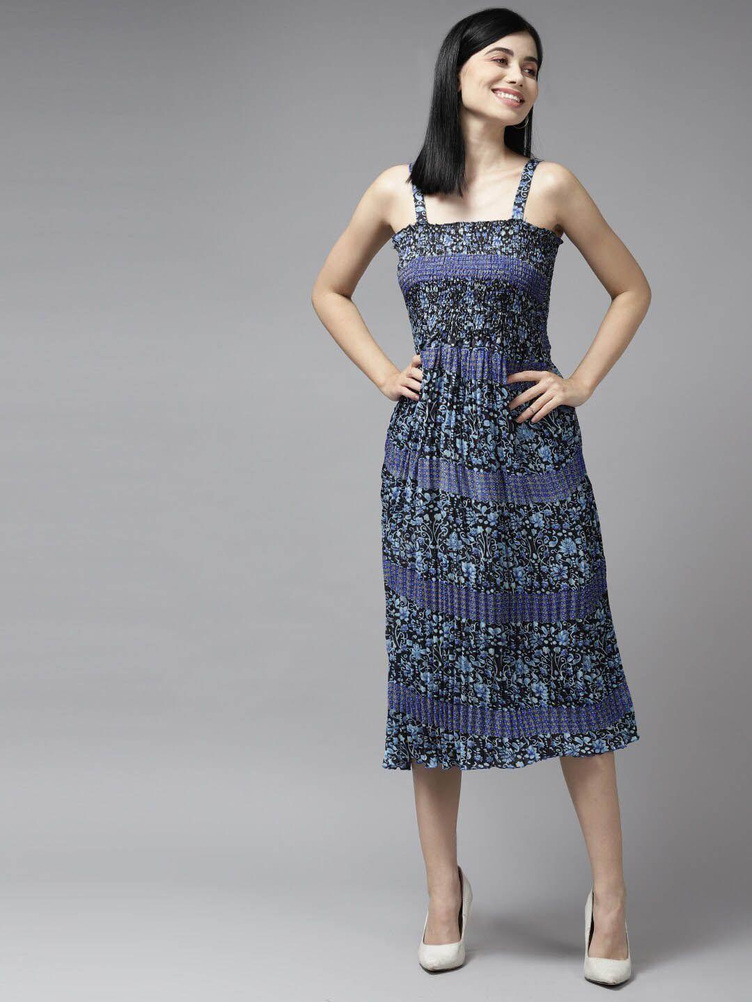 baesd-blue-print-georgette-empire-midi-dress