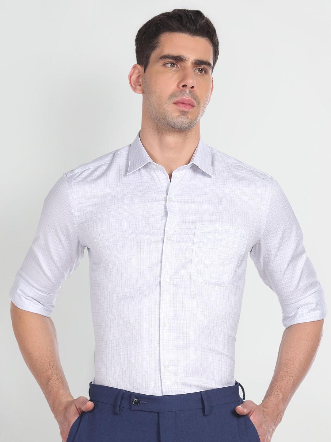 Arrow Grid Tattersall Checked Slim Fit Twill Pure Cotton Formal Shirt