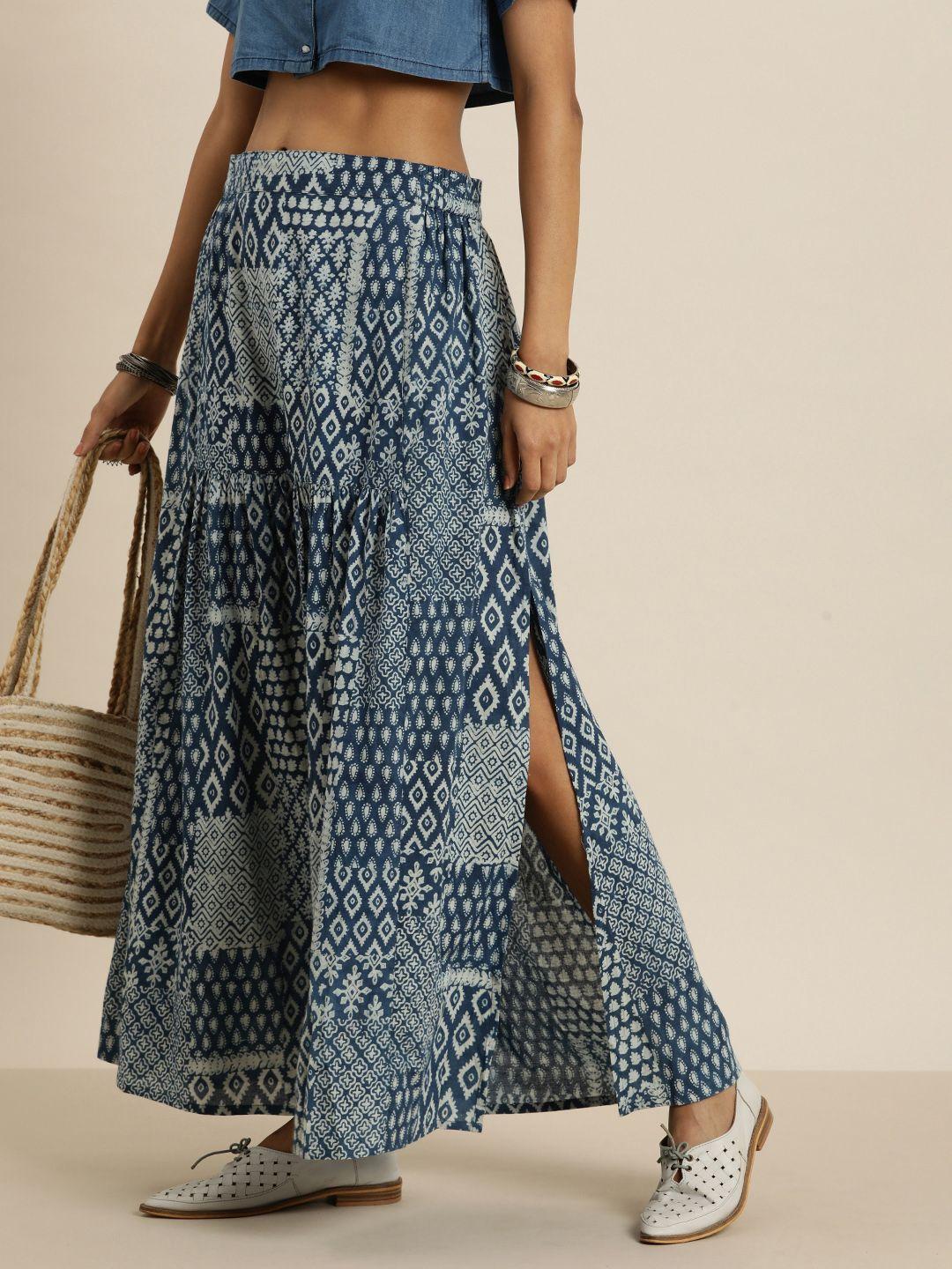 Taavi Printed Pure Cotton A-Line Maxi Skirt