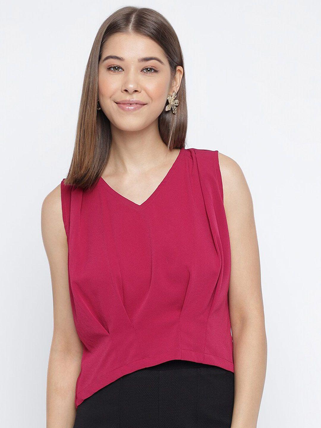 mayra-red-sleeveless-a-line-crepe-top