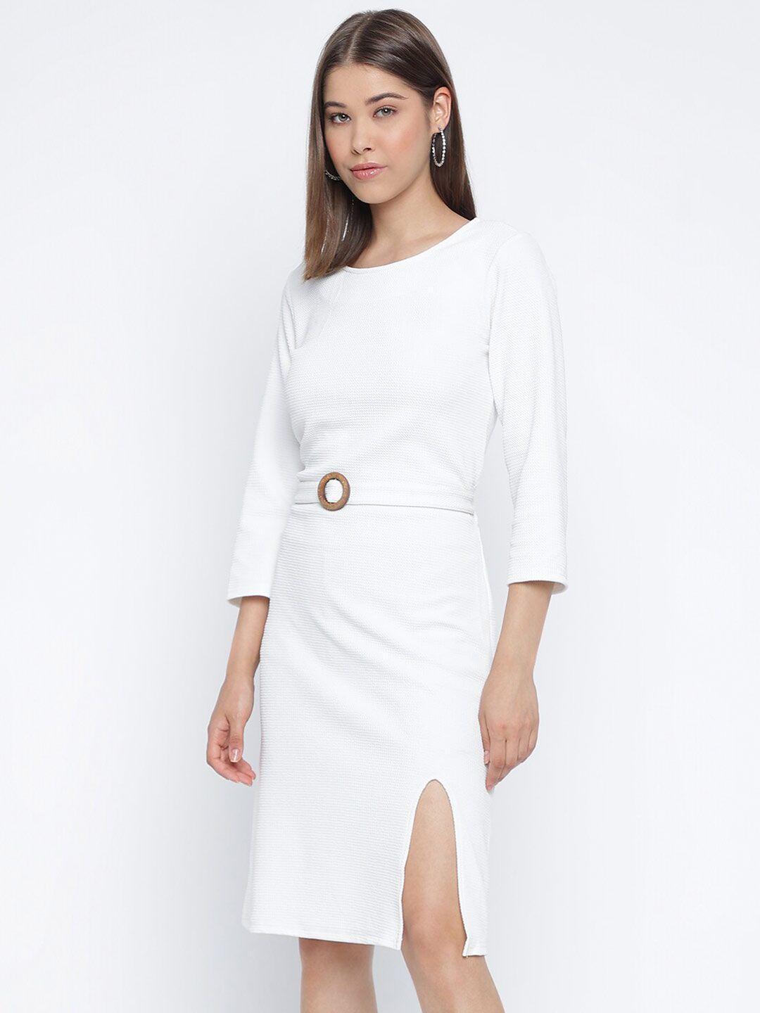 mayra-self-design-round-neck-belted-casual-a-line-dress
