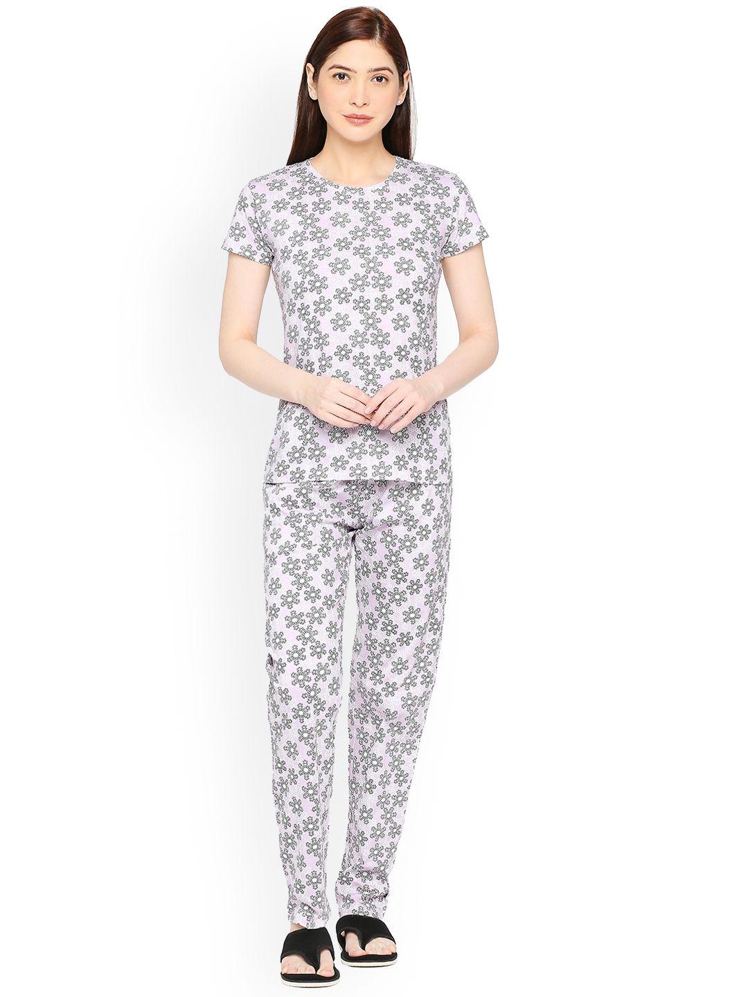 zebu Floral Printed Pure Cotton Tshirt & Pyjamas Night suit