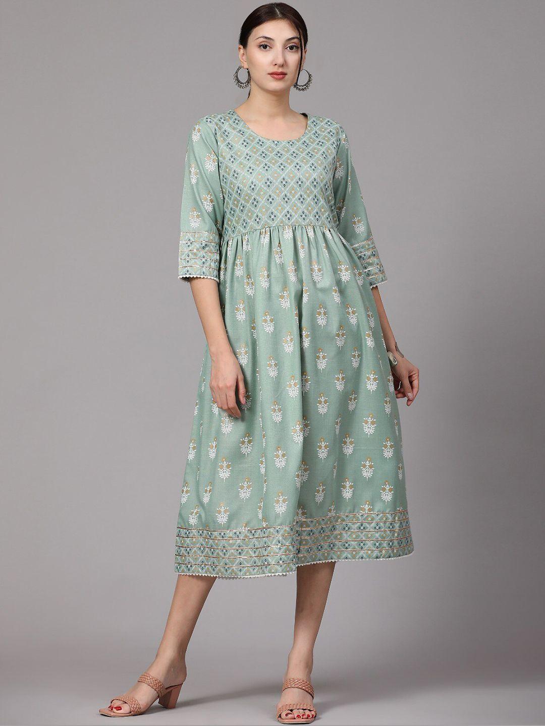 KALINI Printed Fit & Flare Midi Ethnic Dress