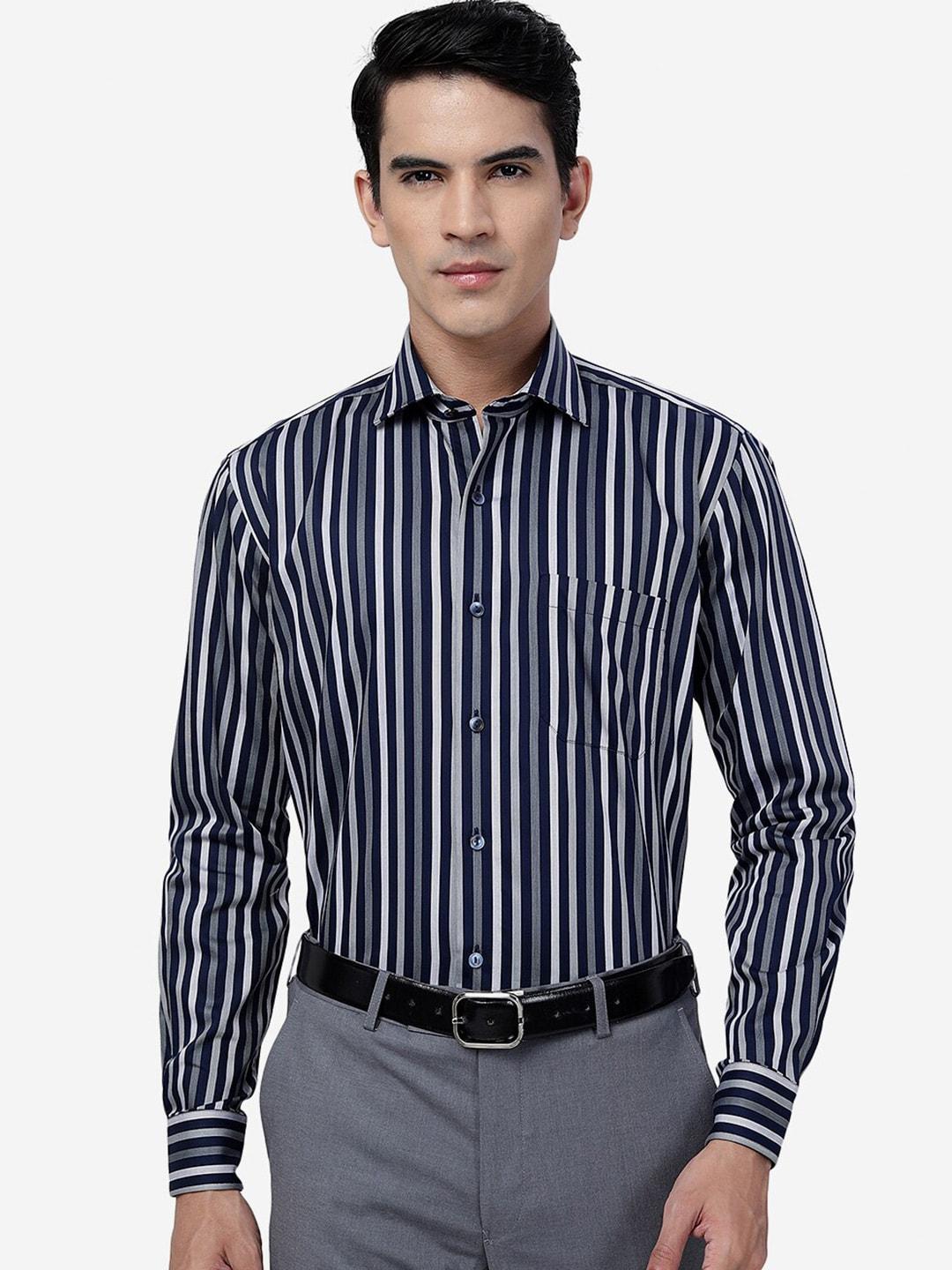 METAL Striped Spread Collar Slim Fit Cotton Formal Shirt