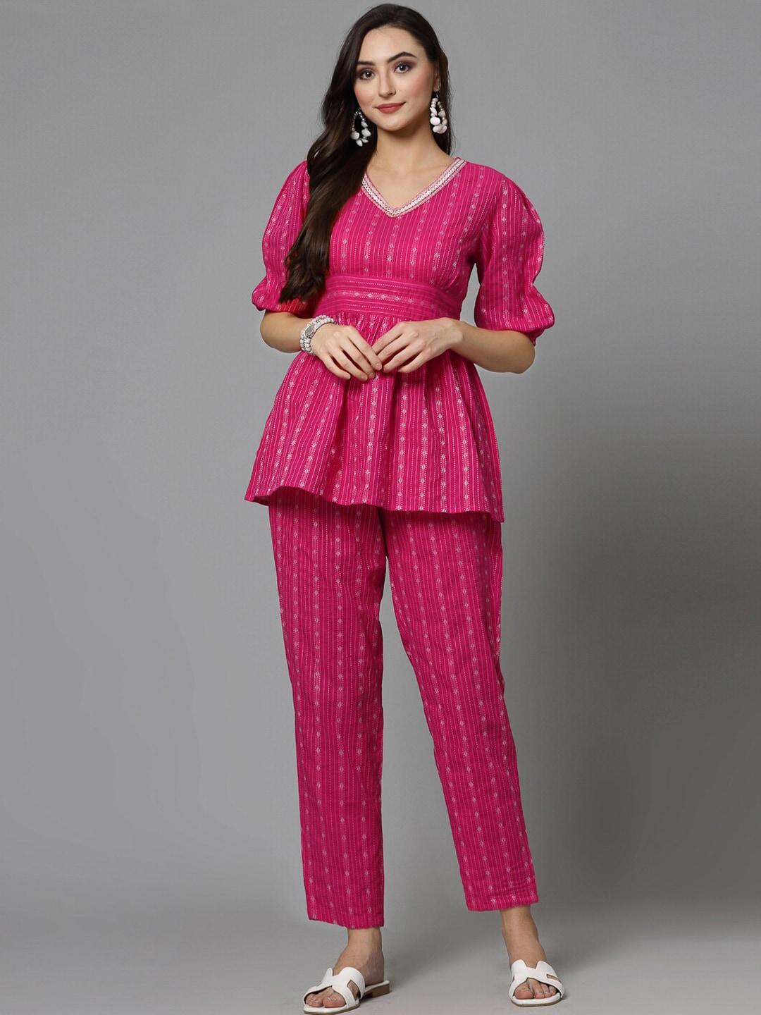 Stylum Pink Woven Design Pure Cotton Top With Trouser