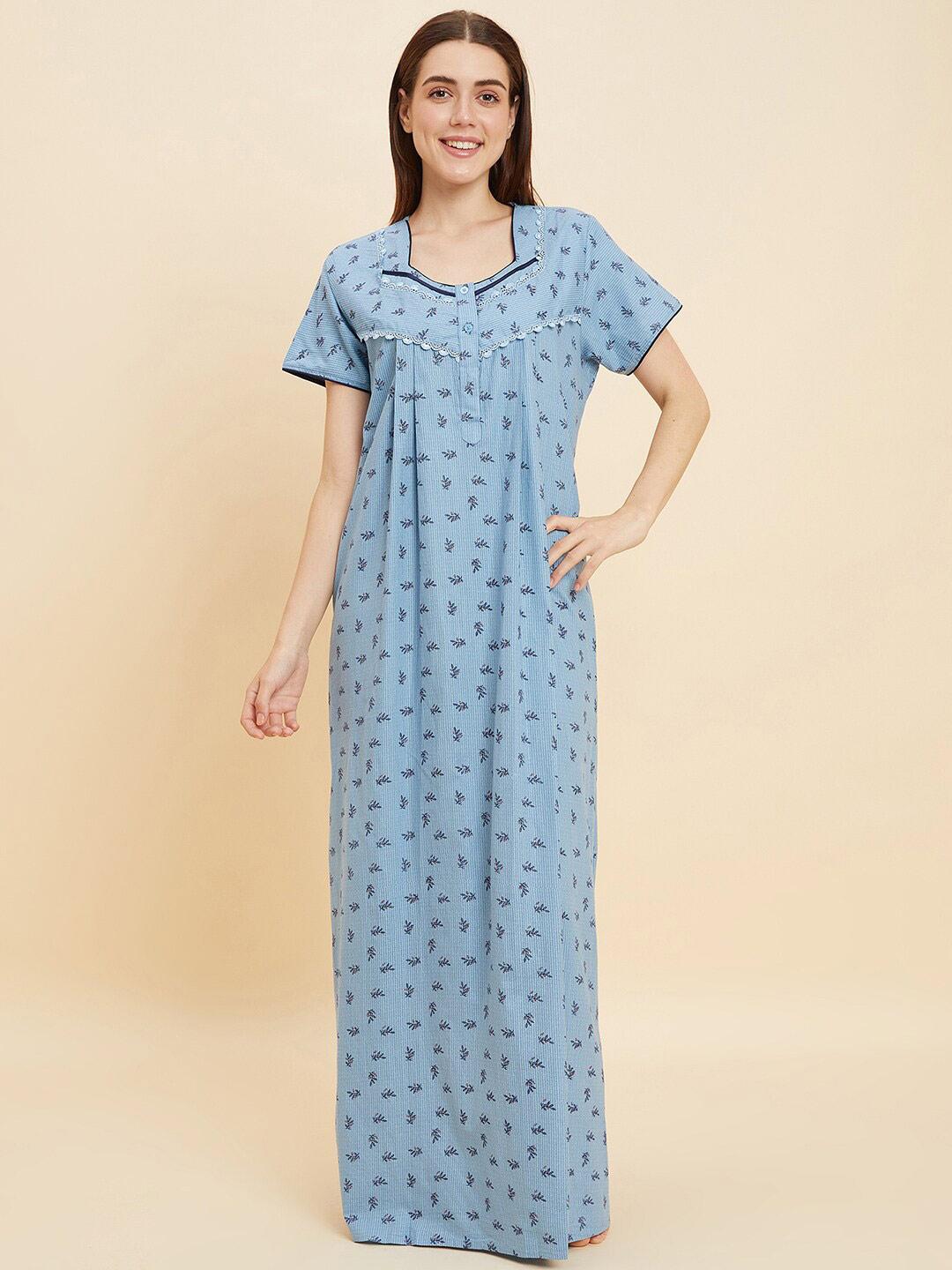 sweet-dreams-blue-floral-printed-pure-cotton-maxi-nightdress