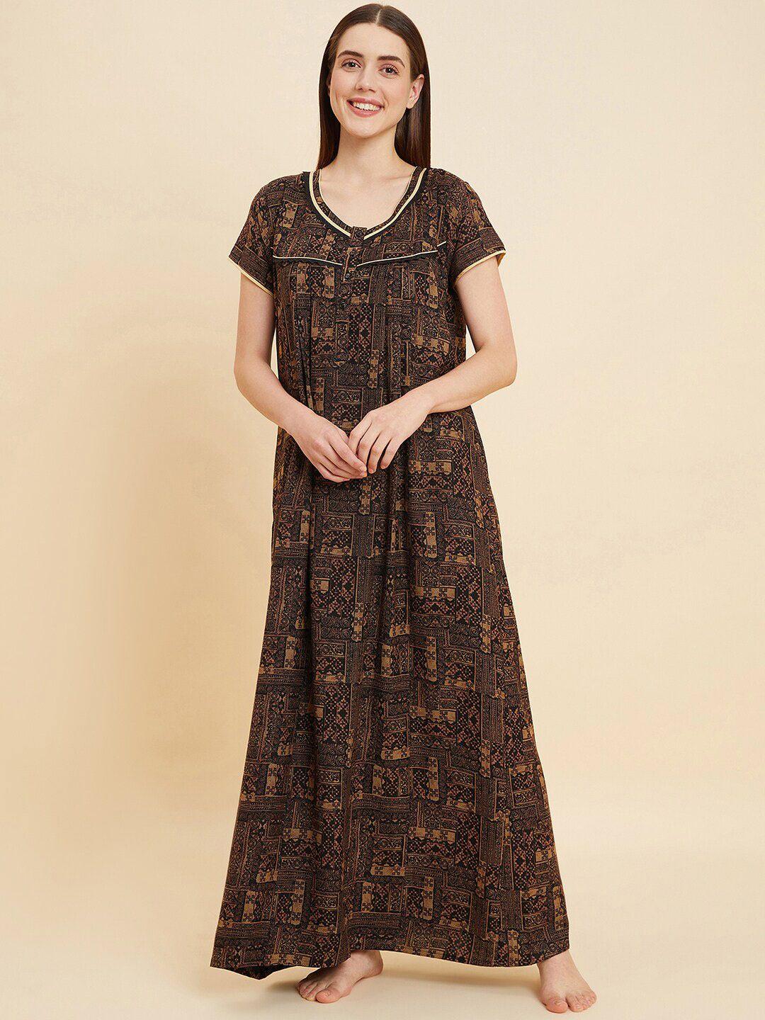 sweet-dreams-brown-printed-pure-cotton-maxi-nightdress