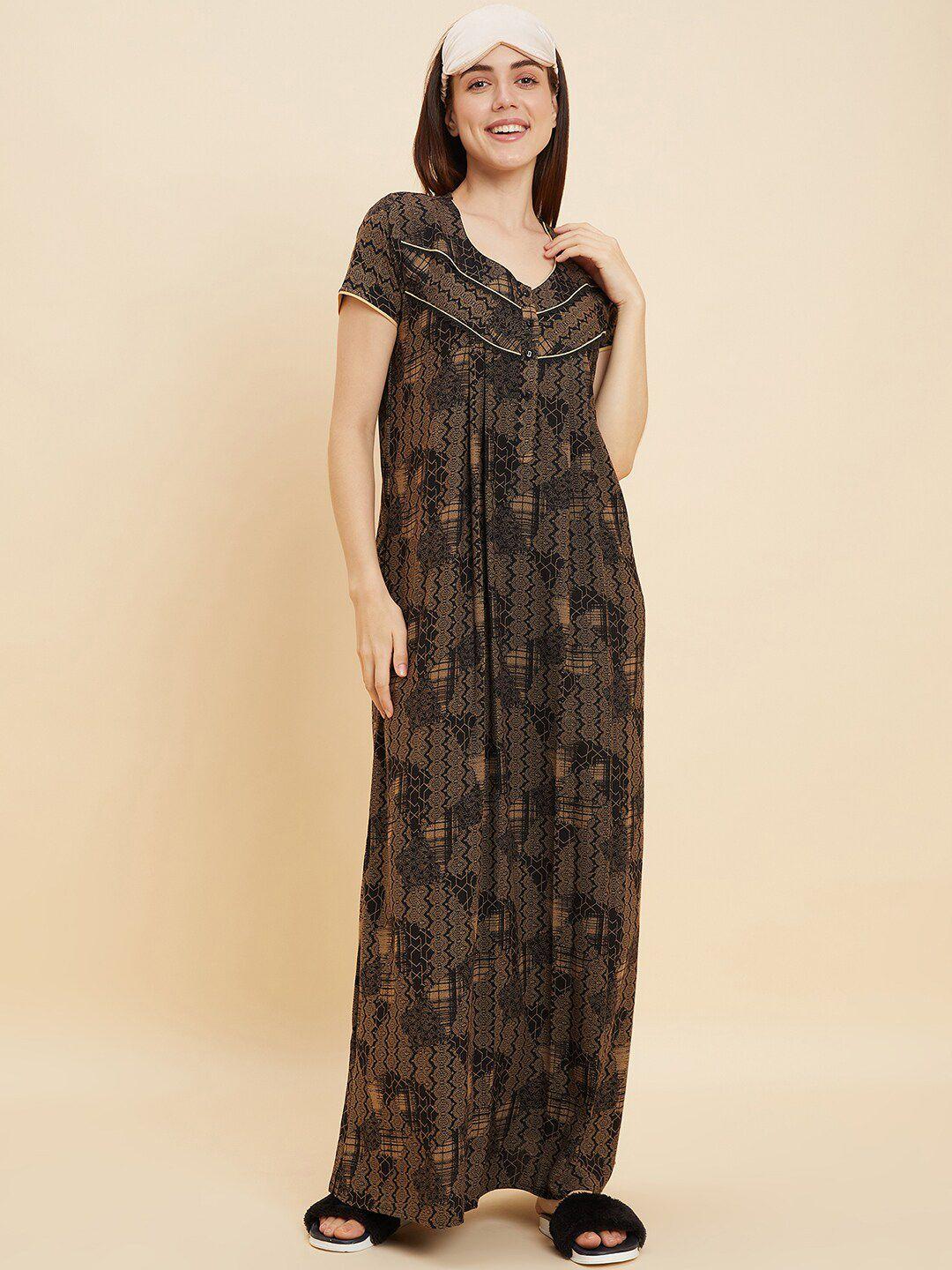 sweet-dreams-black-&-beige-abstract-printed-pure-cotton-maxi-nightdress