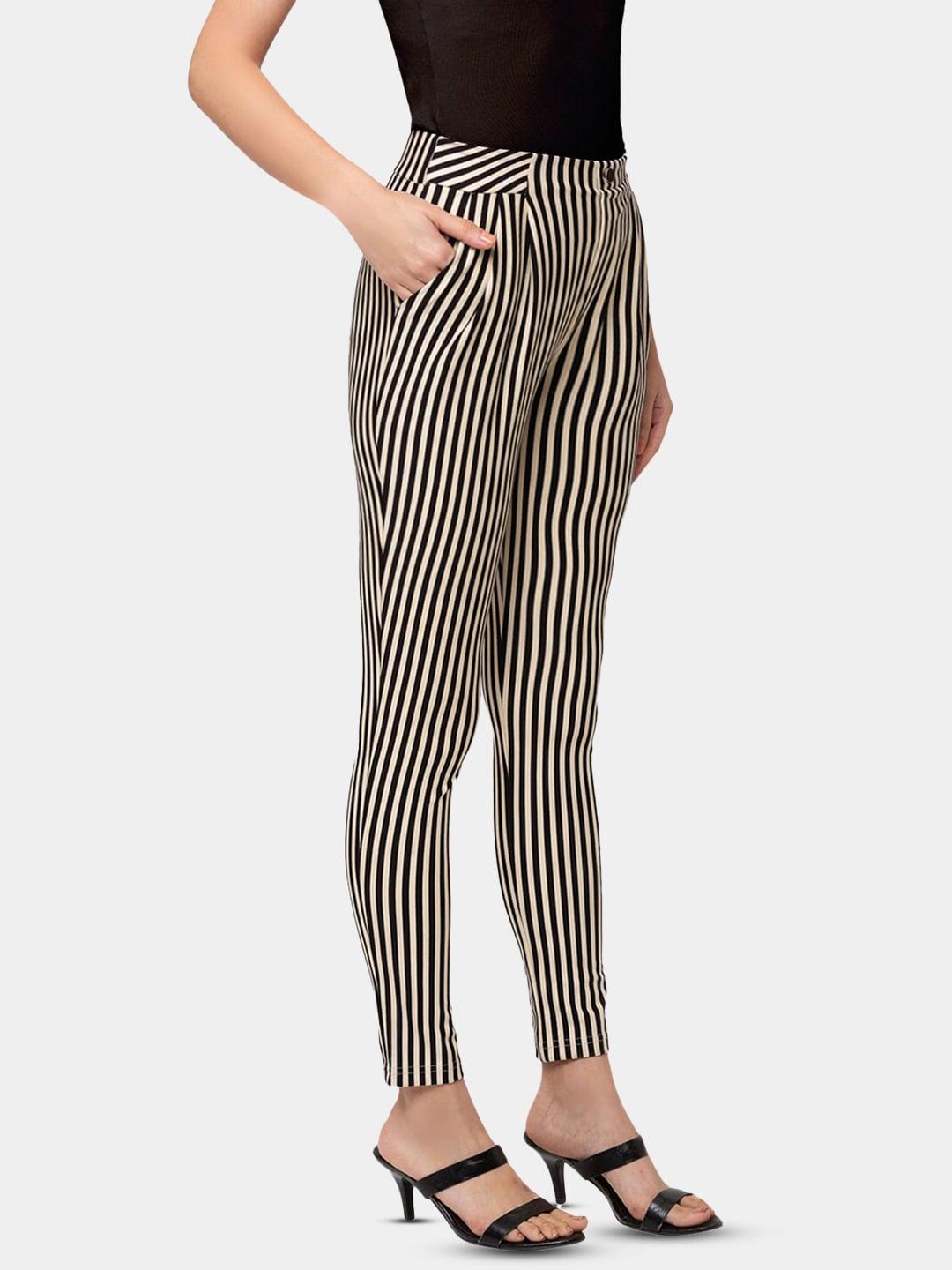 sheczzar-women-beige-&-black-slim-fit-striped-jeggings