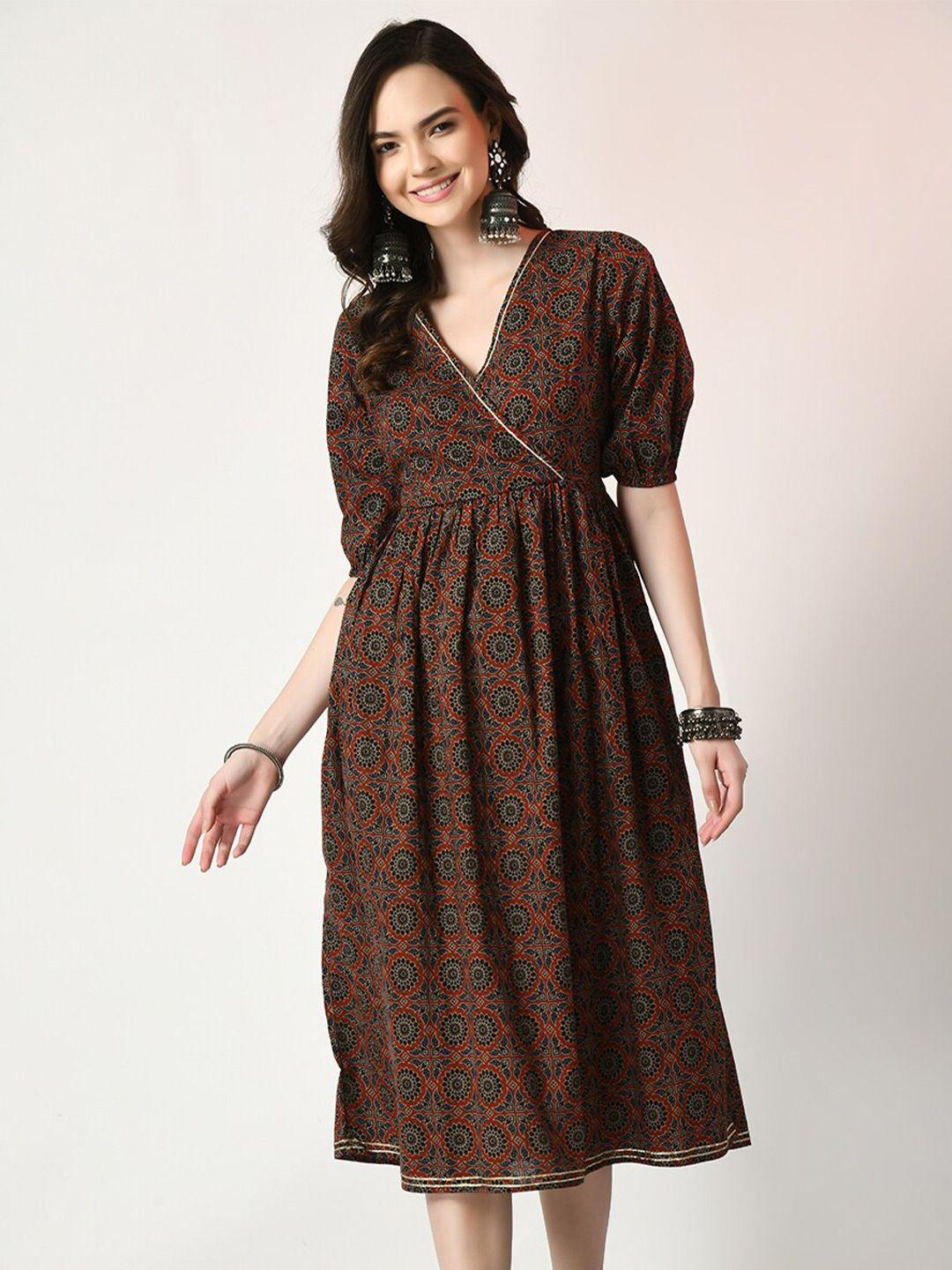 sangria-brown-ethnic-motifs-printed-cotton-wrap-dress