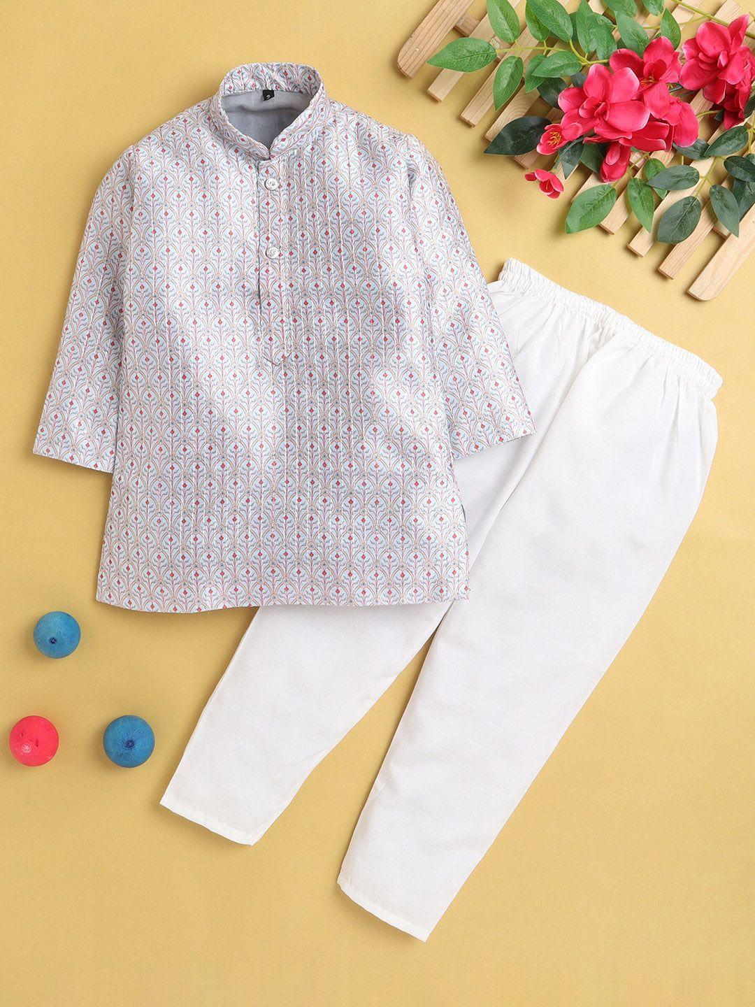 BAESD Boys Ethnic Motifs Printed Mandarin Collar Regular Thread Work Kurta with Pyjamas