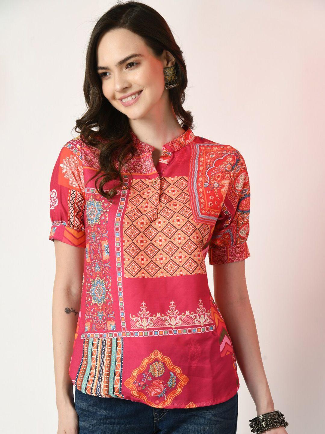 sangria-ethnic-motif-printed-mandarin-collar-linen-regular-top